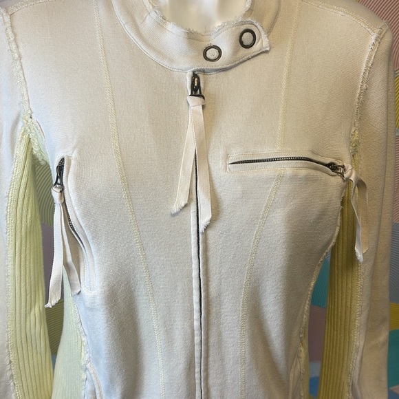 Free People  Zip up Jacket szM white and yellow asymmetric - Picture 2 of 9